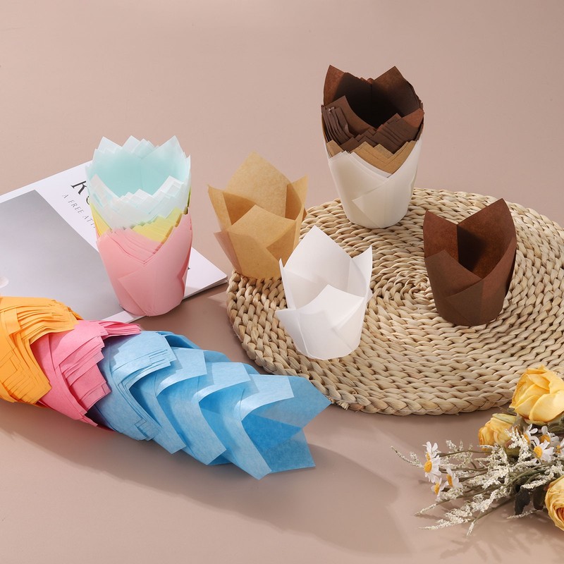 150Pcs Tulip Baking Cups Cupcake Muffins Liners Paper(3.1" x 2", Rose Red) gallery