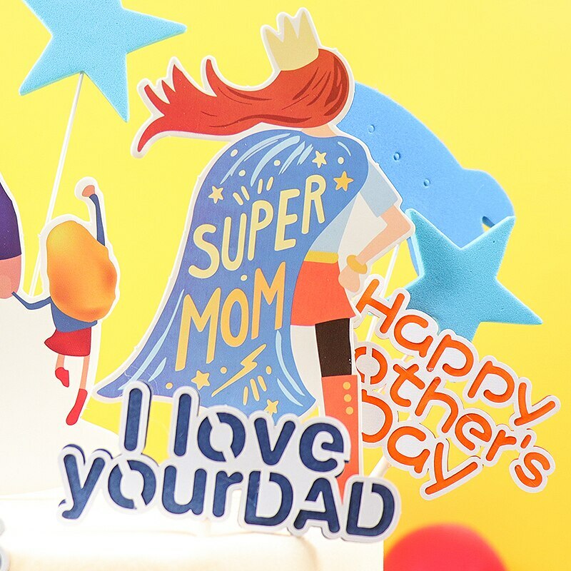 2PC Super Mom Love You Mummy Mothers Day Birthday Cake Topper Party Decorations gallery