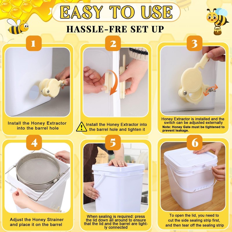 Threehoney 5 Gallon Honey Bucket with Spigot Stainless Steel Filters - White gallery