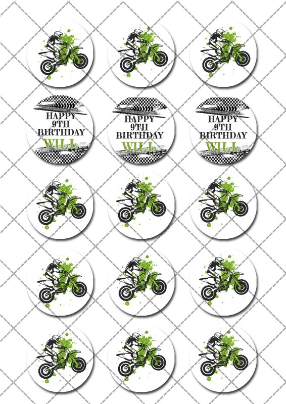 Dirt Bike Motorbike Pre-cut Edible Icing Cupcake or Cookie Toppers