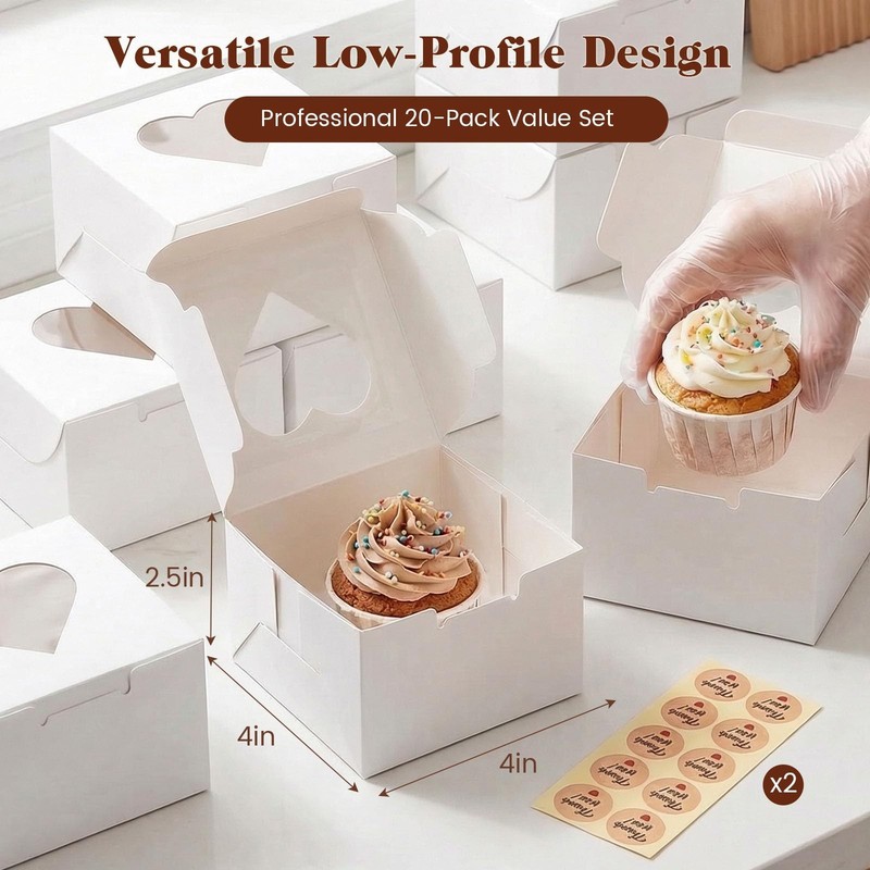 20 PCS 4x4x2.5 In Mini Bakery Cookie Boxes Clear Window Cupcake Pastry gallery