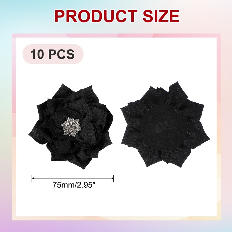 3 Inch 10 Pcs Rhinestone Pearl Chiffon Flower, Black gallery