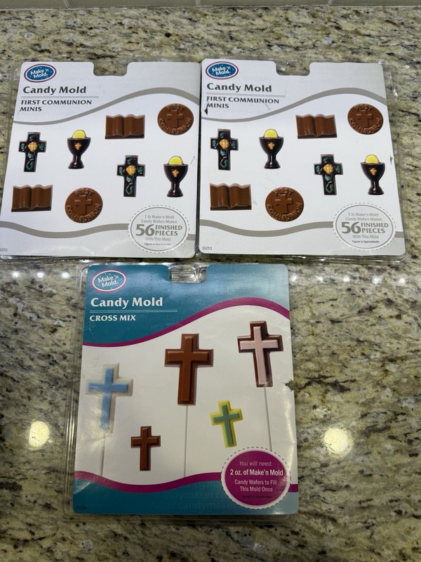 First Holy Communion Candy Molds Plastic Cross Lollipop Chocolate/Craft Lot of 3