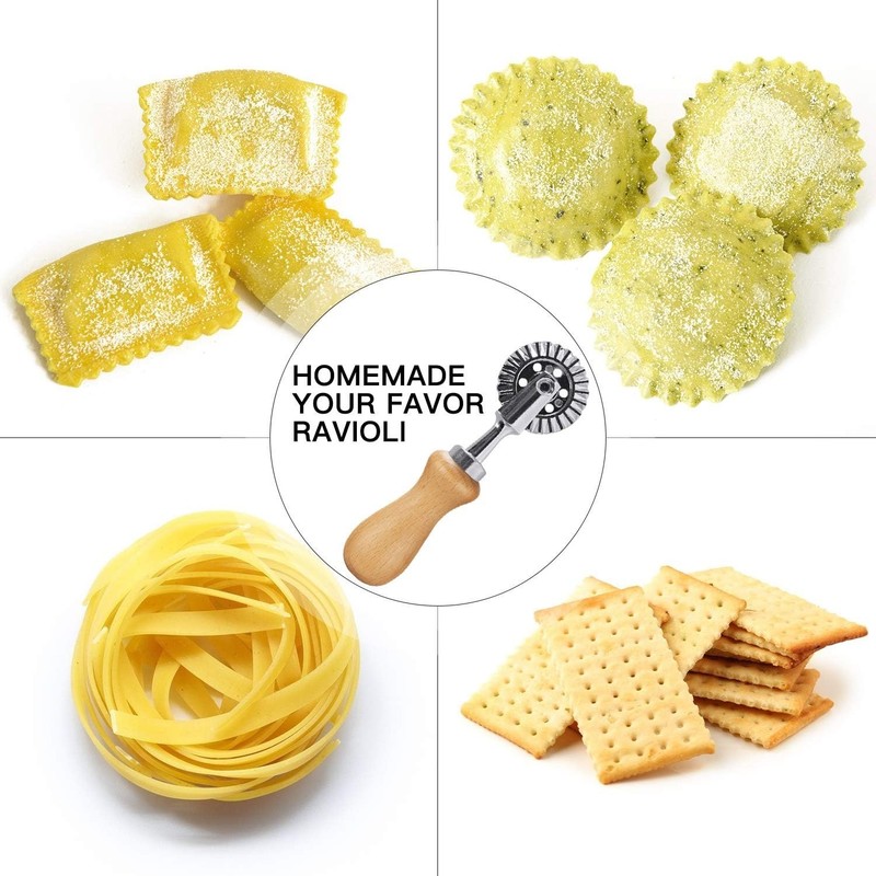 Versatile 1.3" Pasta Cutter Wheel with Durable Wood Handle & Fluted Edges gallery