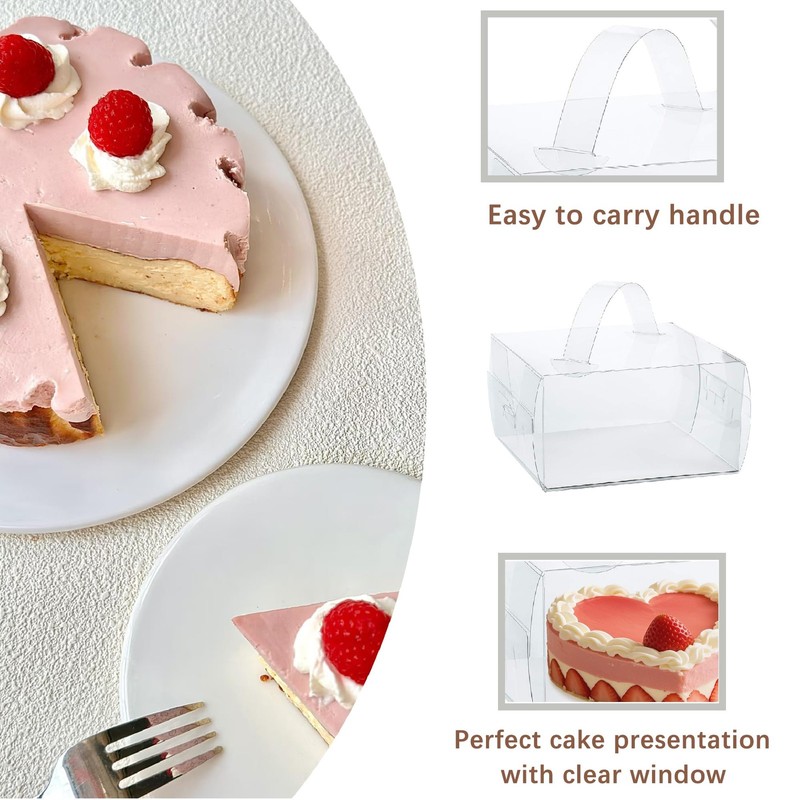 20 PCS 7x7x4 Inch Clear Cake Boxes Handles Transparent Bakery Fits 46 Inch gallery