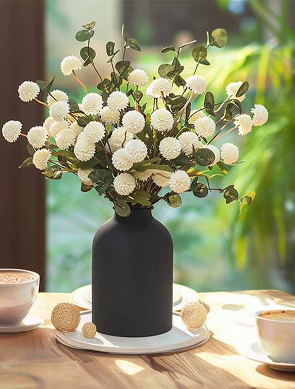 BLOSMON Fake Flowers in Vase for Centerpieces: Metal Vase with 12 Stems of Artif gallery