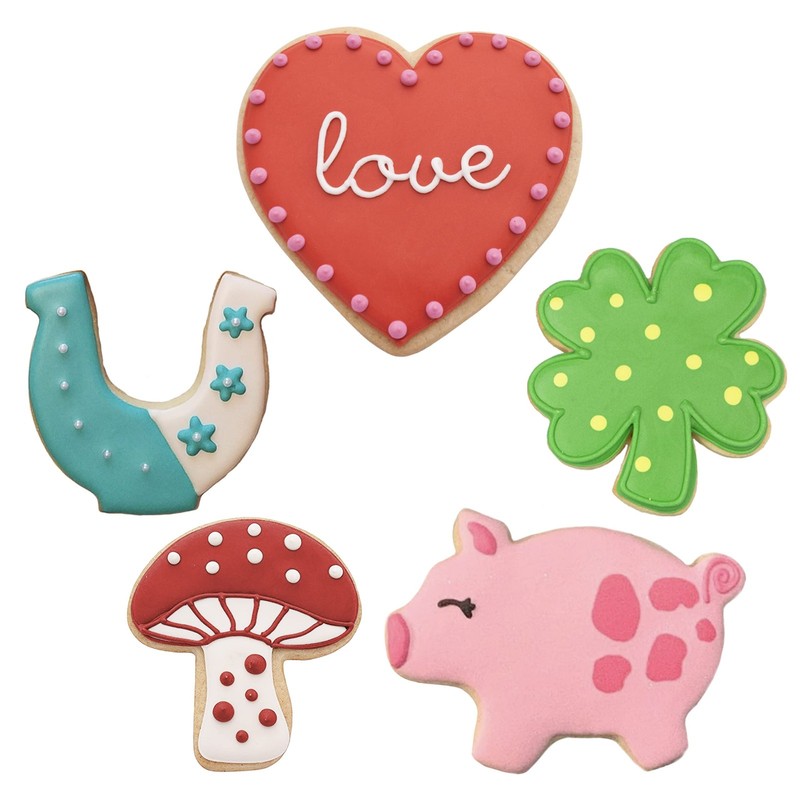 Ann Clark Good Luck & Love Cookie Cutters 5-Pc. Set (Four Leaf Clover, Heart,... gallery