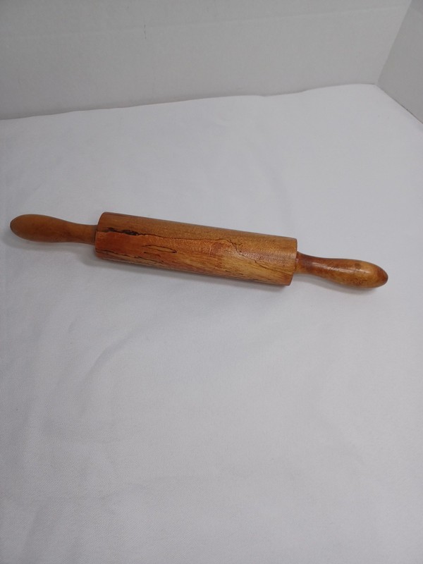 Vintage Wood Plain Rolling Pin 14 in Solid Brown Barrel