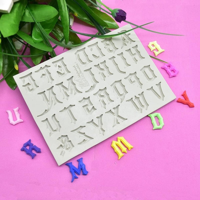 Halloween Gothic Alphabet Old English Letter Font Resin Fondant Silicone Mold