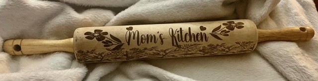 Used Repurposed Laser Engraved Rolling Pin – “Mom’s Kitchen” Floral Design