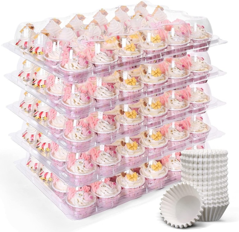 24 Count x 12 Sets Mini Cupcake Containers with 288 Liners, Plastic Cupcake B... gallery