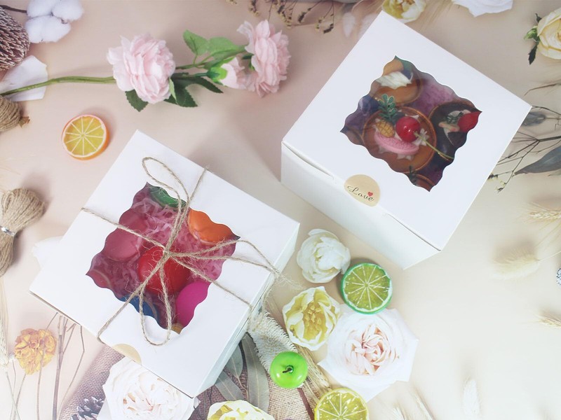 20pcs 6x6x5in Cake Boxes with Wave Window White Bakery Boxes Treat Boxes for ... gallery