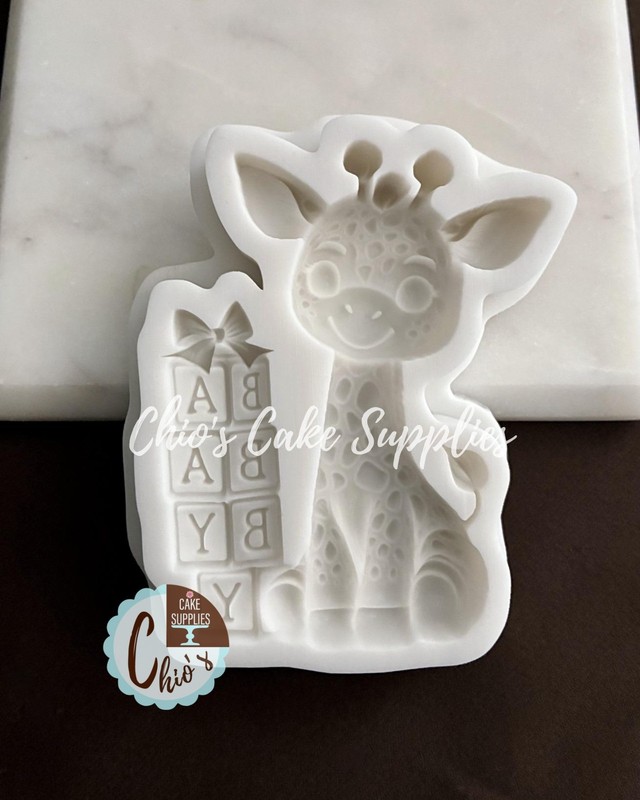 Giraffe with Baby Blocks Silicone Mold , Cake Topper size, 3.5″ H