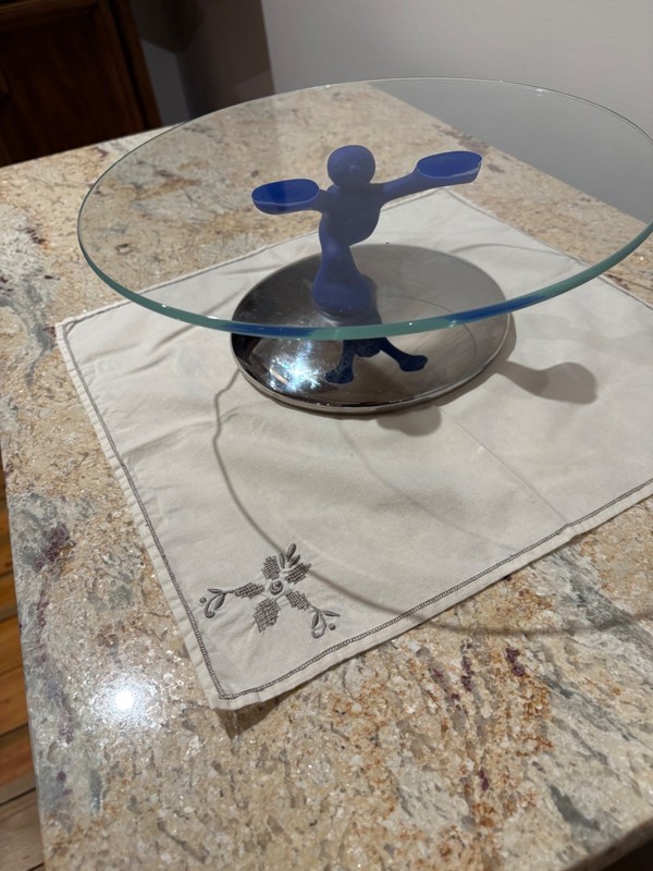 Alessi Bimboveloce Running Man Cake Stand Mattia Di Rosa Italy Blue Resin Glass gallery