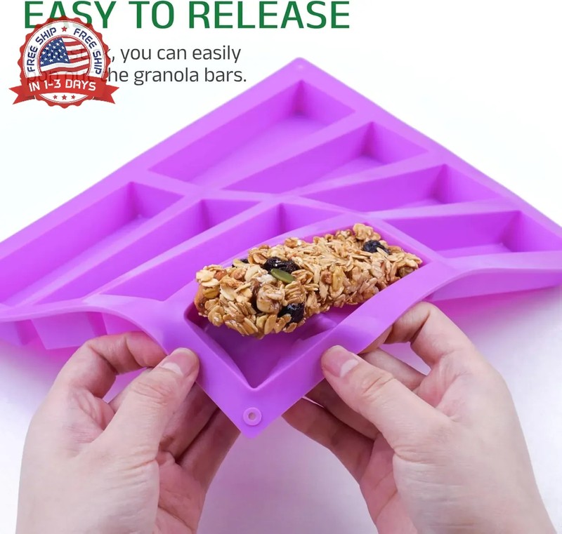 8 Cavity Granola Bar Molds, 2 Pack Rectangle Silicone Chocolate Candy Bar Molds gallery