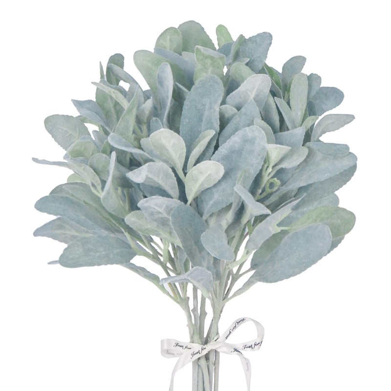 SUUKI Faux Lambs Ear Stems 5Pcs Flocked Artificial Greenery Solid Grey Green