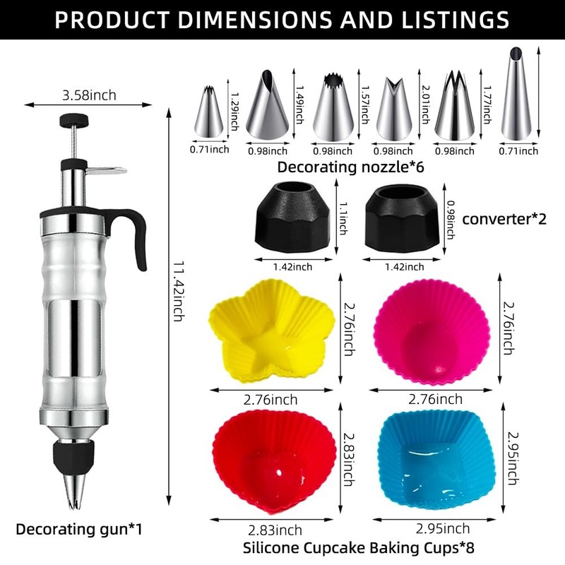 Dessert Decorating Syringe Set with 8 Silicone Cupcake Liners,Frosting Piping... gallery
