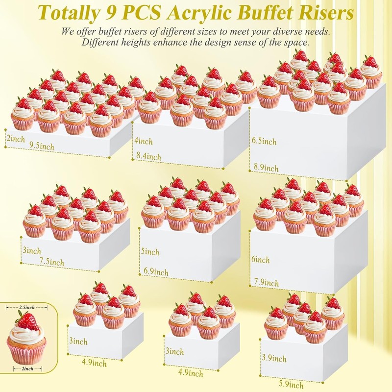 9 PCS White Buffet Risers and Stands | Food Display Risers for Buffet Table | Ac gallery