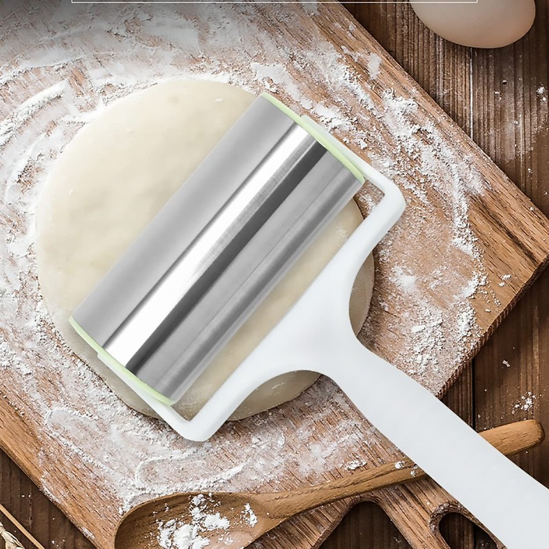 Goeielewe Stainless Steel Rolling Pin with 8.3x4.3 inches, White & Silver gallery