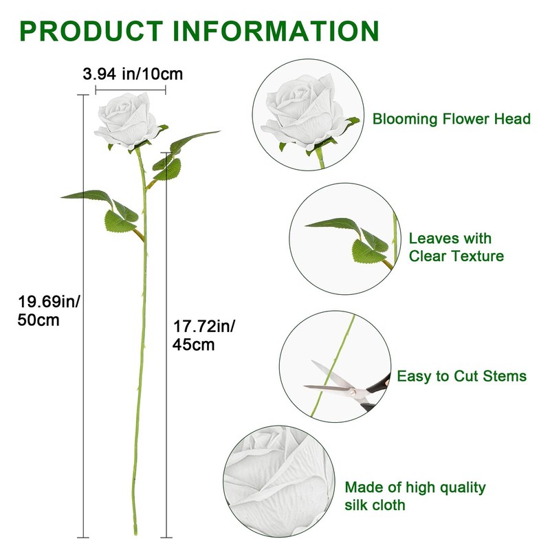 Uqueeten Artificial Flowers Roses White 100PCS 19.6" Bouquet gallery