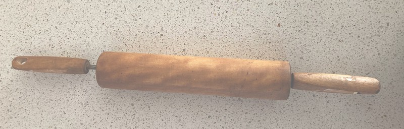 Rolling Pin Wood w/Turn Handles 19.5 Inches Vintage Pre-own