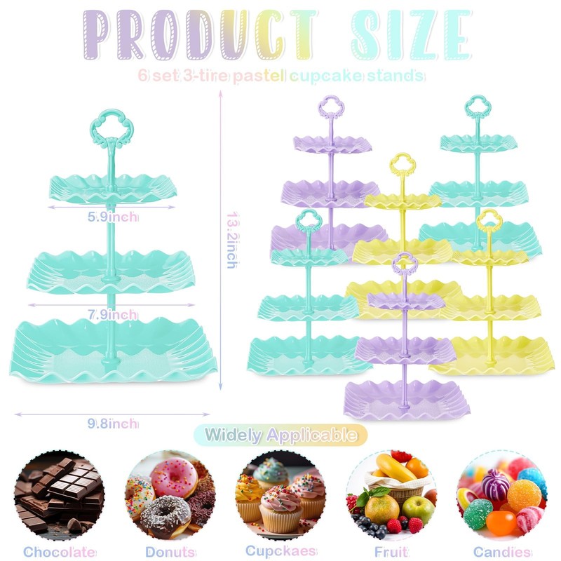 6 Set 3 Tier Plastic Cupcake Stand Macaron Color Dessert Cup Cake Holder Towe... gallery
