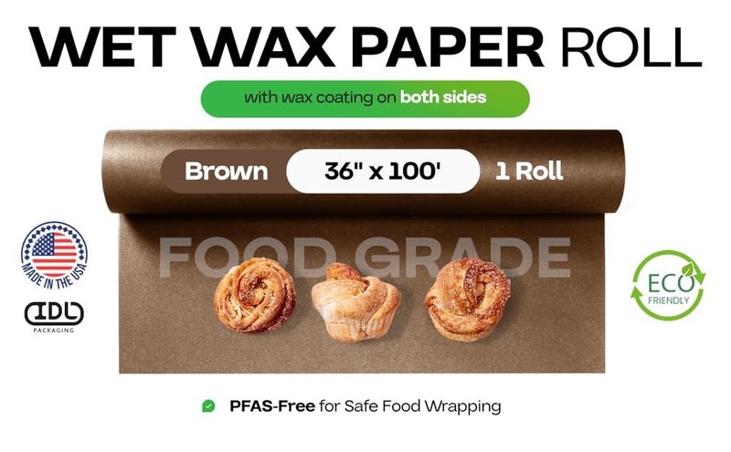 Brown Wet Wax Paper Roll 36" x 100' - -Made Moisture-Repellent Cooking gallery
