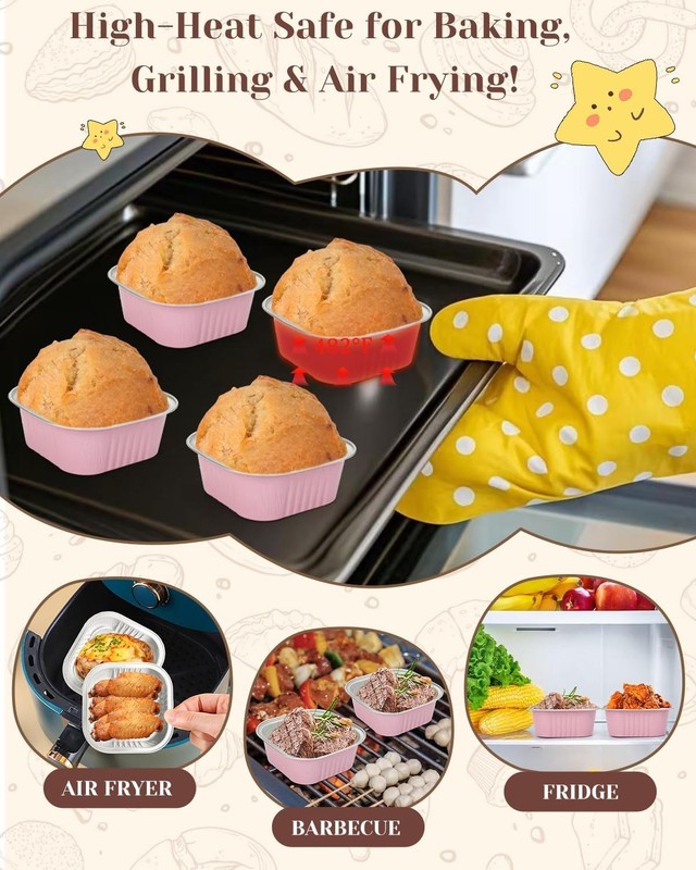 60 Pack 10oz Mini Cake Pans with Lids, Spoons, Stickers - Disposable Square B... gallery