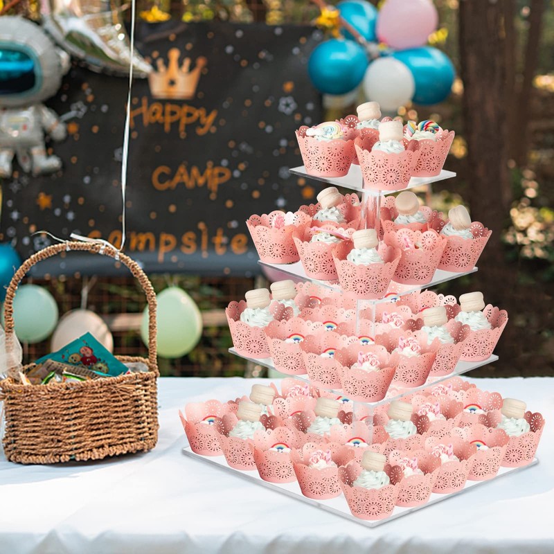 Cupcake Stand, 4 Tier Square Acrylic Cupcake Display Stand Holder, Clear Dess... gallery