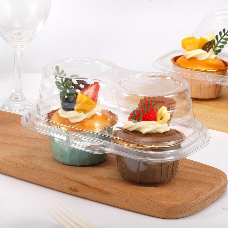 60 Pcs 2 Cavity Cupcake Boxes,Clear Plastic Cupcake Containers,2-Compartment ... gallery