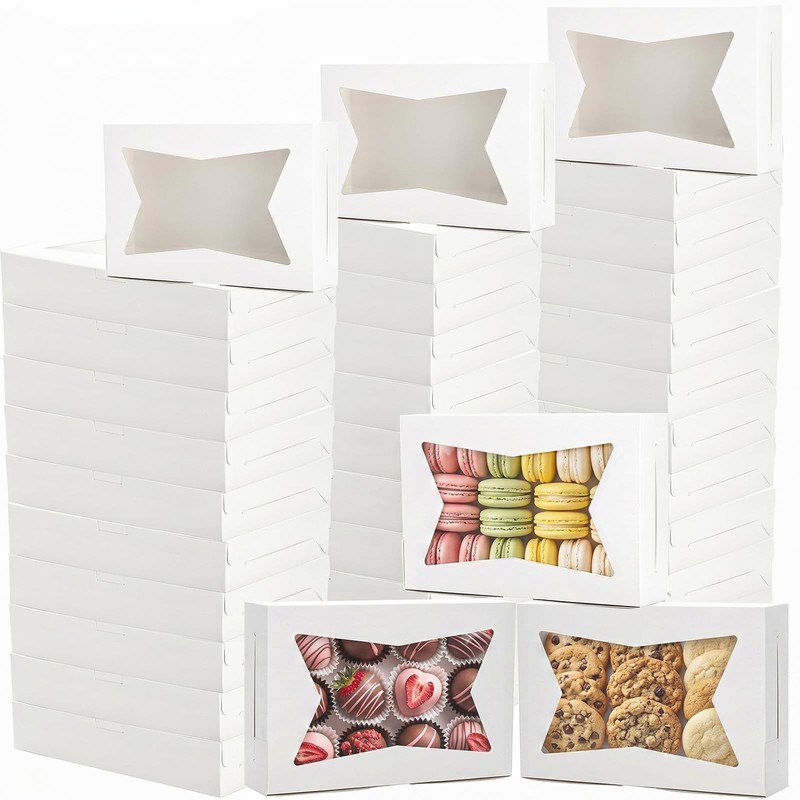 36 Pcs White Bakery Boxes, 12″ x 8″ x 2.5″ Cookie Treat Boxes with Clear Wind…