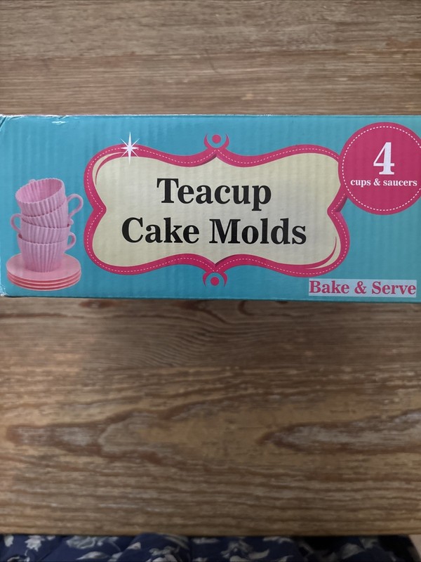 Set of 4 Pink Silicone Teacup & Saucers Cupcake Cake Baking Molds -Tea Party New gallery