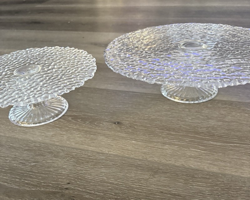 Celebrate & Savor Clear Pebbled Glass Cake Stand Platters Set Of 3 gallery