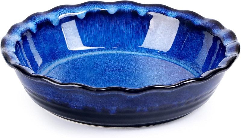 Ceramic Deep Baking Dish Oven Proof, 10In Large Pie Dish, Dishes, Blue Porcelain gallery