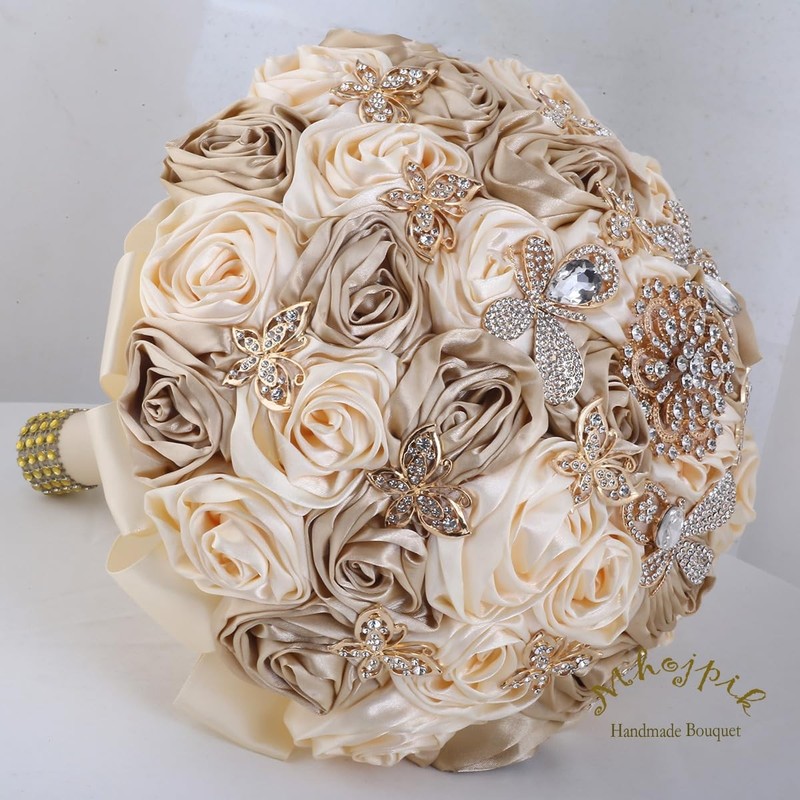 Mhojpik Handmade Wedding Flowers Bouquet Round Holding Bridal Bouquet Toss gallery