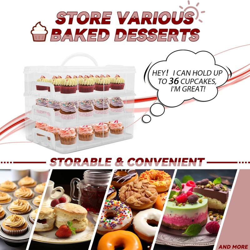 Cupcake Carrier, 3-Tiers Cupcake Containers, Holds 36 Cupcakes or 3 Large Cak... gallery