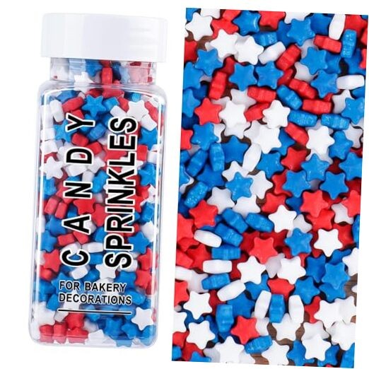 Sprinkles for Cake Decorating, 4.6oz Patriotic Stars 4th of Red White and Blue