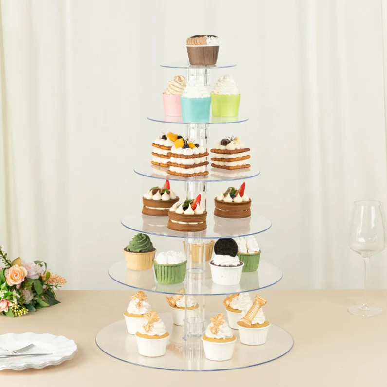 6 Tier 20″ Clear Acrylic Cupcake Stand | Round Cake Display Riser for Events