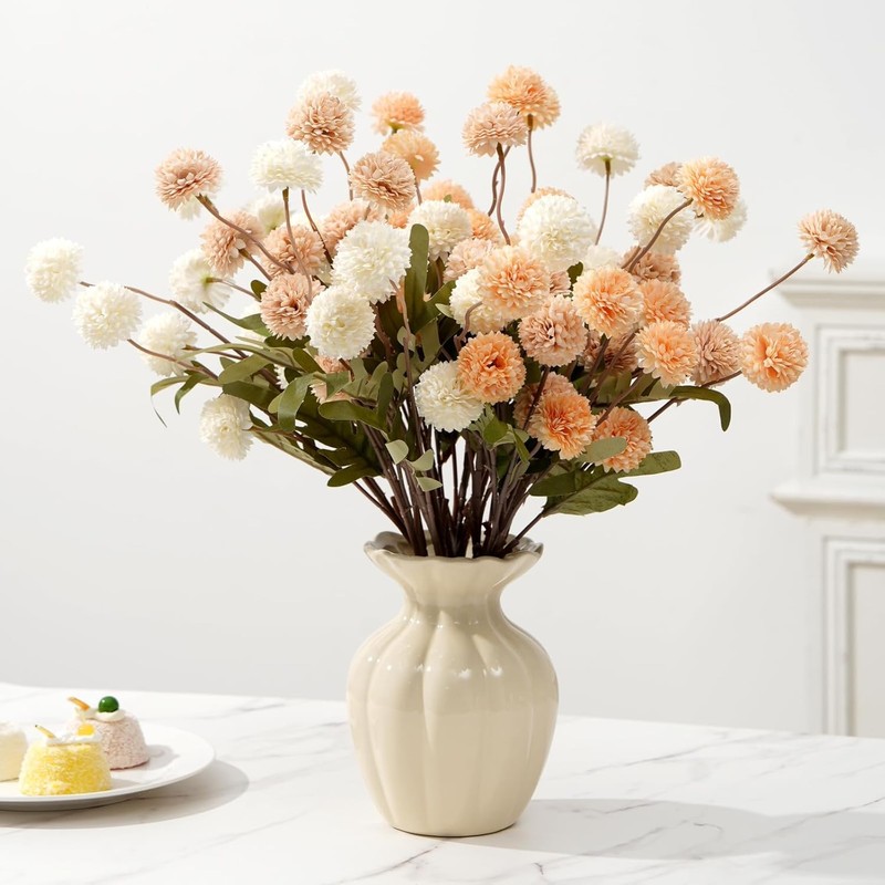 Fake Fall Flowers for Vase, Faux Silk Kiku Mums, Artificial Pom