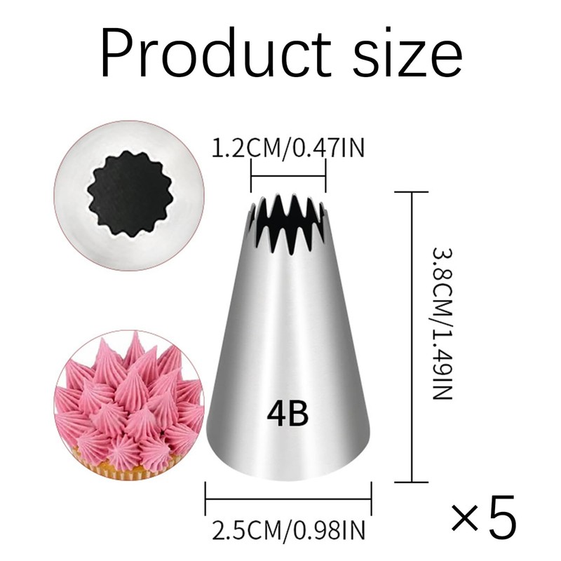 5 PCS 4B Piping Tip Cake Decorating Nozzles Stainless Steel Icing Tool Diy gallery