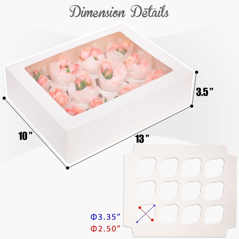 Auto-pop Up Cupcake Boxes with Window White 20PCS 12 Count Cupcake Box 13"x10... gallery