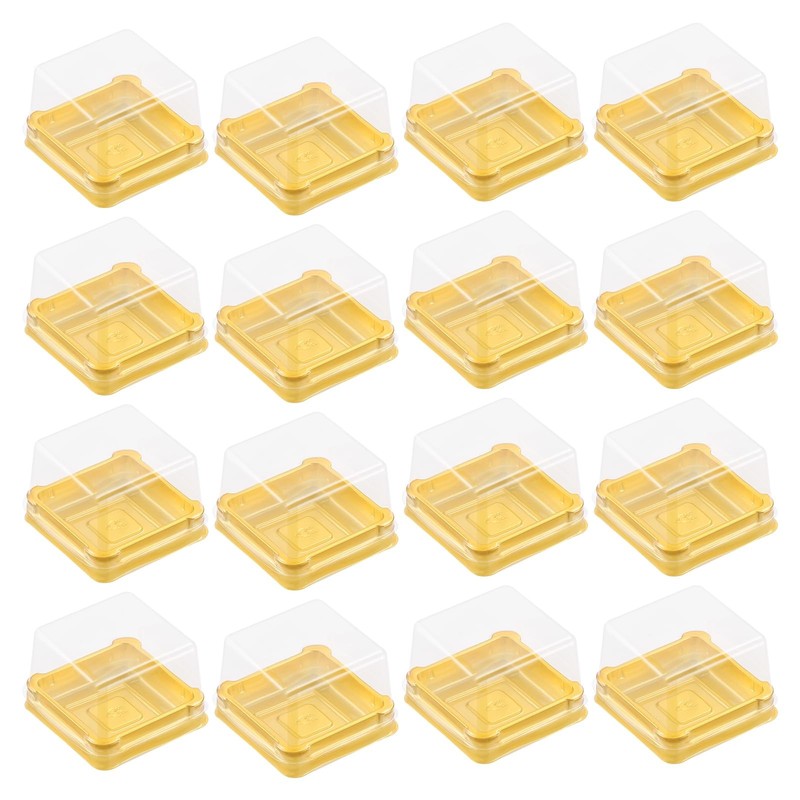 50 PCS Golden Plastic Mini Cake Boxes Square Mooncake Dome 2.16x1.85 Inch