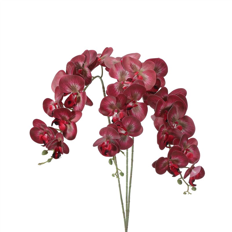 3Pcs 41″ 9 Heads Artificial Orchid Stems Faux Phalaenopsis, Black Red