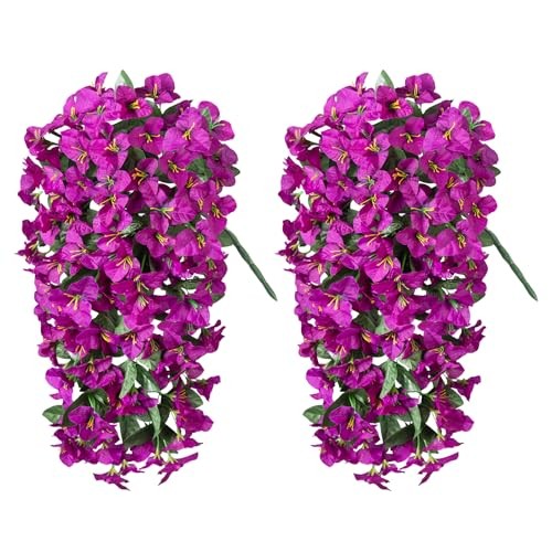 2 pcs Artificial Faux Bougainvillea Flowers Plants for Outdoor Dark Lotus Color gallery