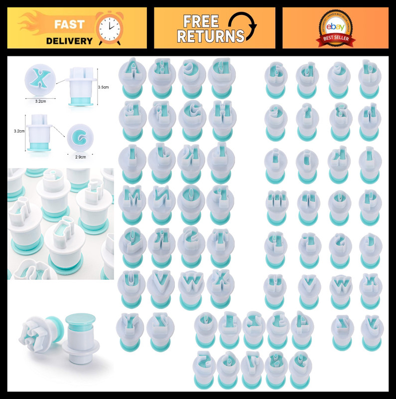 62-Piece Fondant Letter & Number Cutters Set – Cake Decorating Tools, Cookie Mol