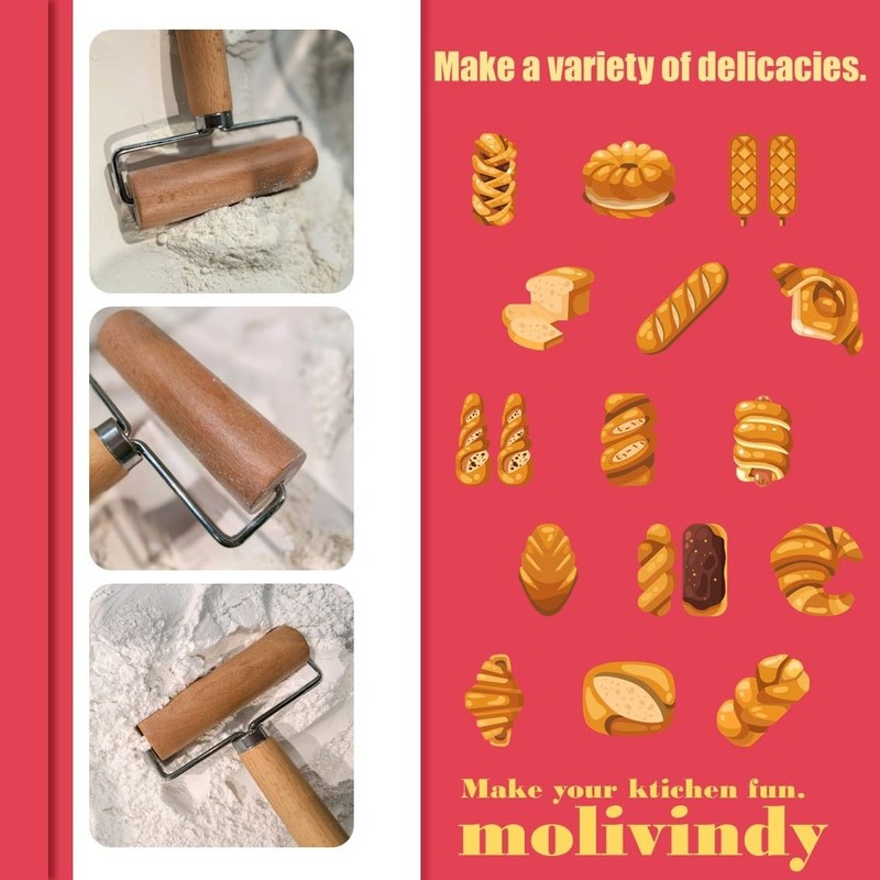Small Rolling Pin Wooden Dough Roller Non-Stick Pizza Baker Set 1 PCS gallery