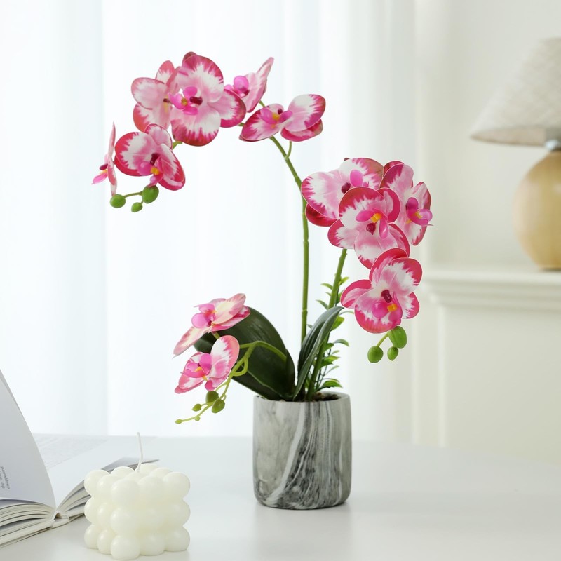 Wenhuidr Red Pink Fake Orchids Flowers in Pot Bendable Faux Orchids Artificial F gallery