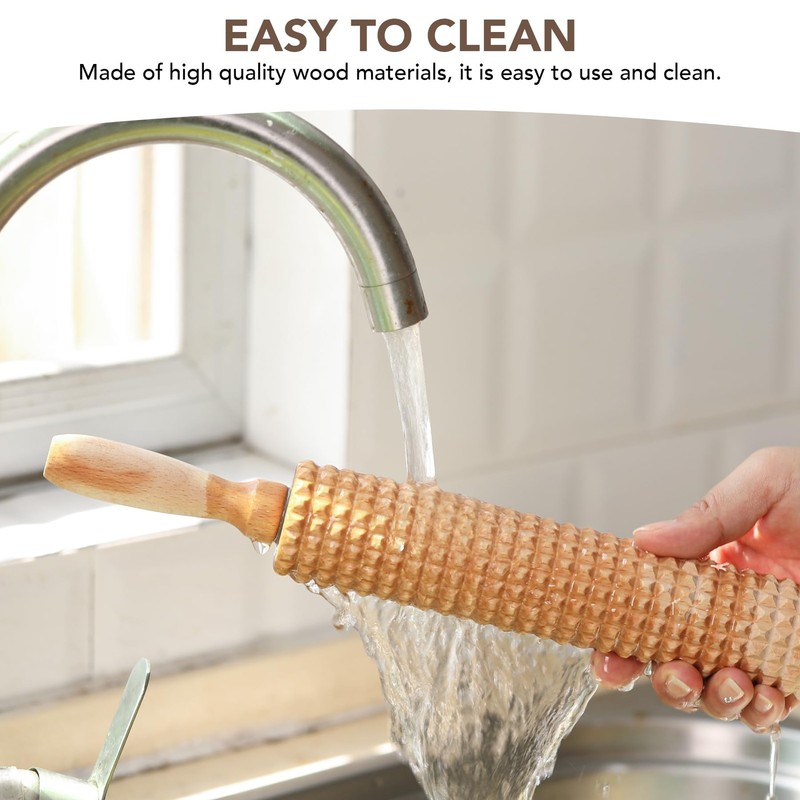 Deep Notched Rolling Pin Wooden Crispbread knobbly fluted rolling pin for Hom... gallery