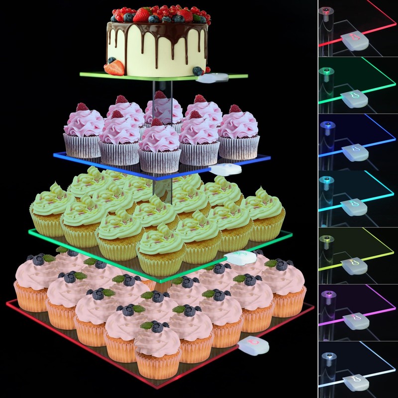 Rechargeable LED Cupcake Stand for 50 Cupcakes, 7 Colors Light Clear Cupcake …