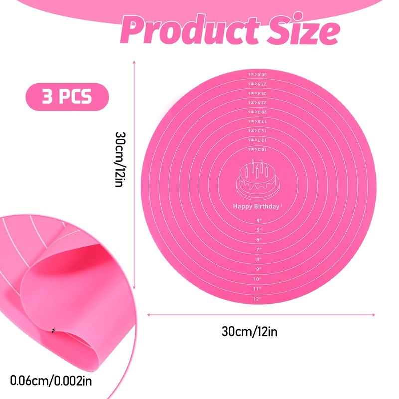 3 Pcs Silicone Baking Mat Round Cake 11.8"L x 0.1"W, Pink gallery